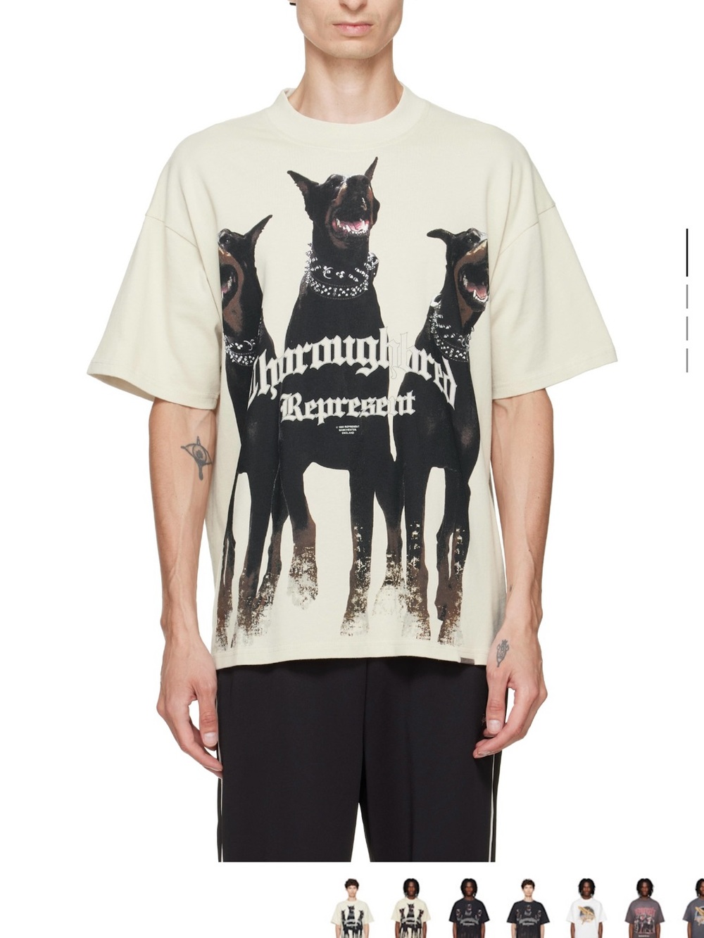 Represent Graphic Tee - Beige with Black Dog Print